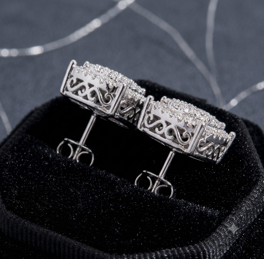 Stud Square Iced Out Pierced Ear Rings Unisex Diamond Tester Certified