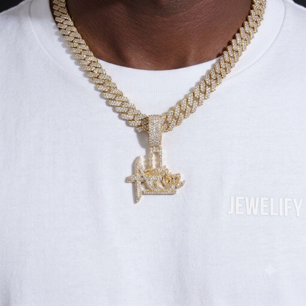 "MOVIE PRODUCTION" Custom Logo Diamond Pendant 14K Pure Gold