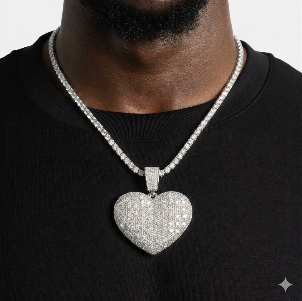 Iced-Out Heart Pendant + Rope Chain