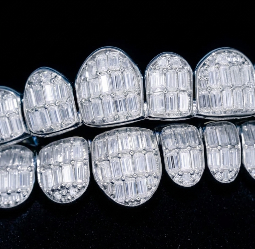 Custom Fully Iced Out Baguette Cut Grillz