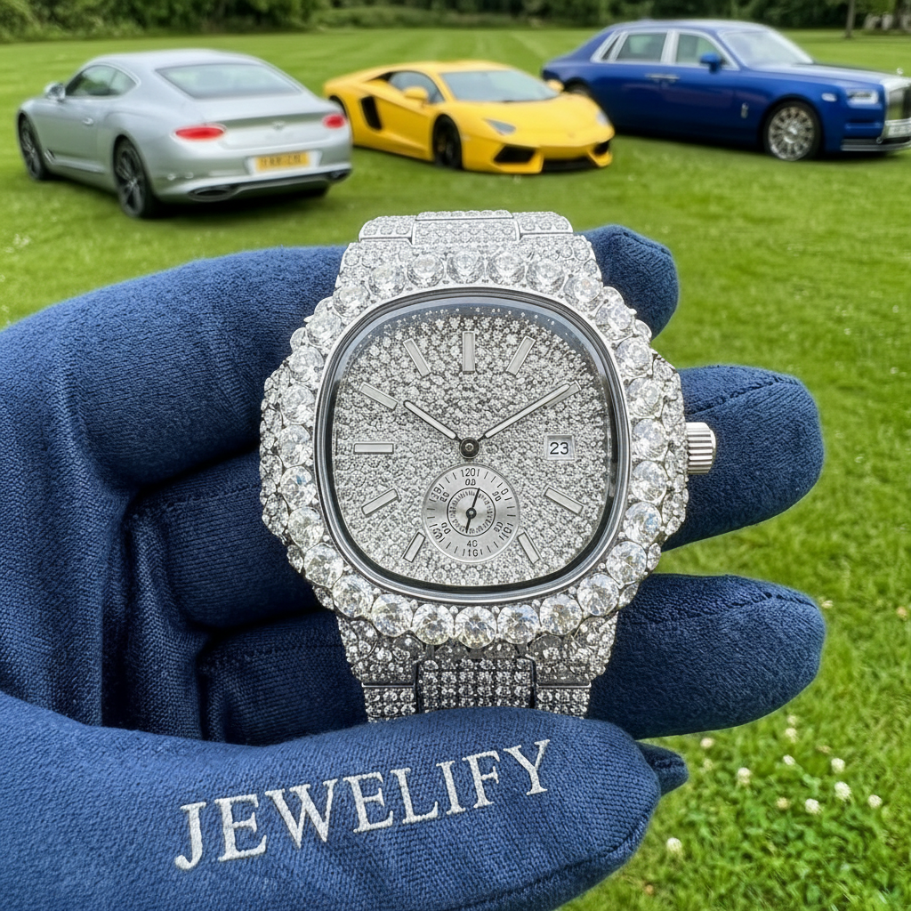Fully Iced-Out Rounded Octagonal Watch with Sub-Dial Display
