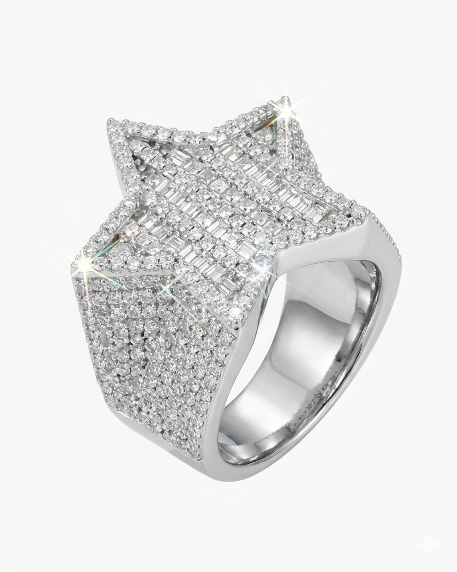 Iced Out 14K Gold 1.5 Carat Moissinaite Star Ring