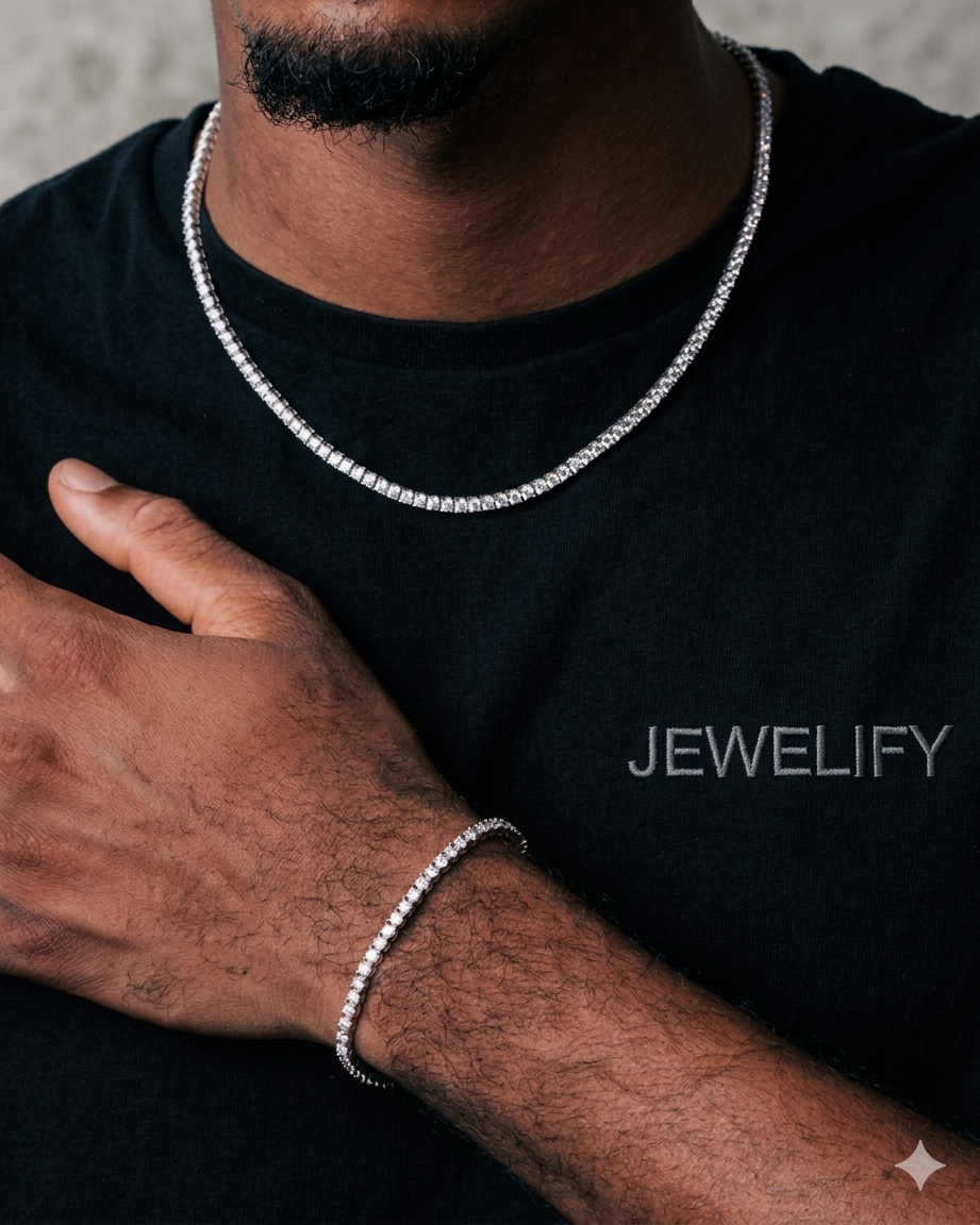 3MM Iced Out Tennis Chain + Free Tennis Bracelet (All Sizes)