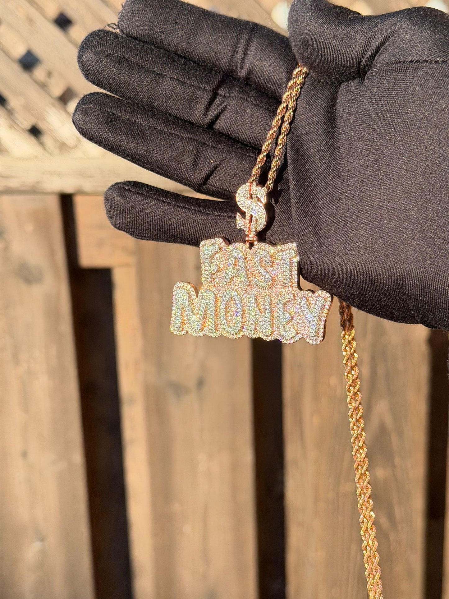 Iced Out Two Tone Rose Gold Fast Money Pendant