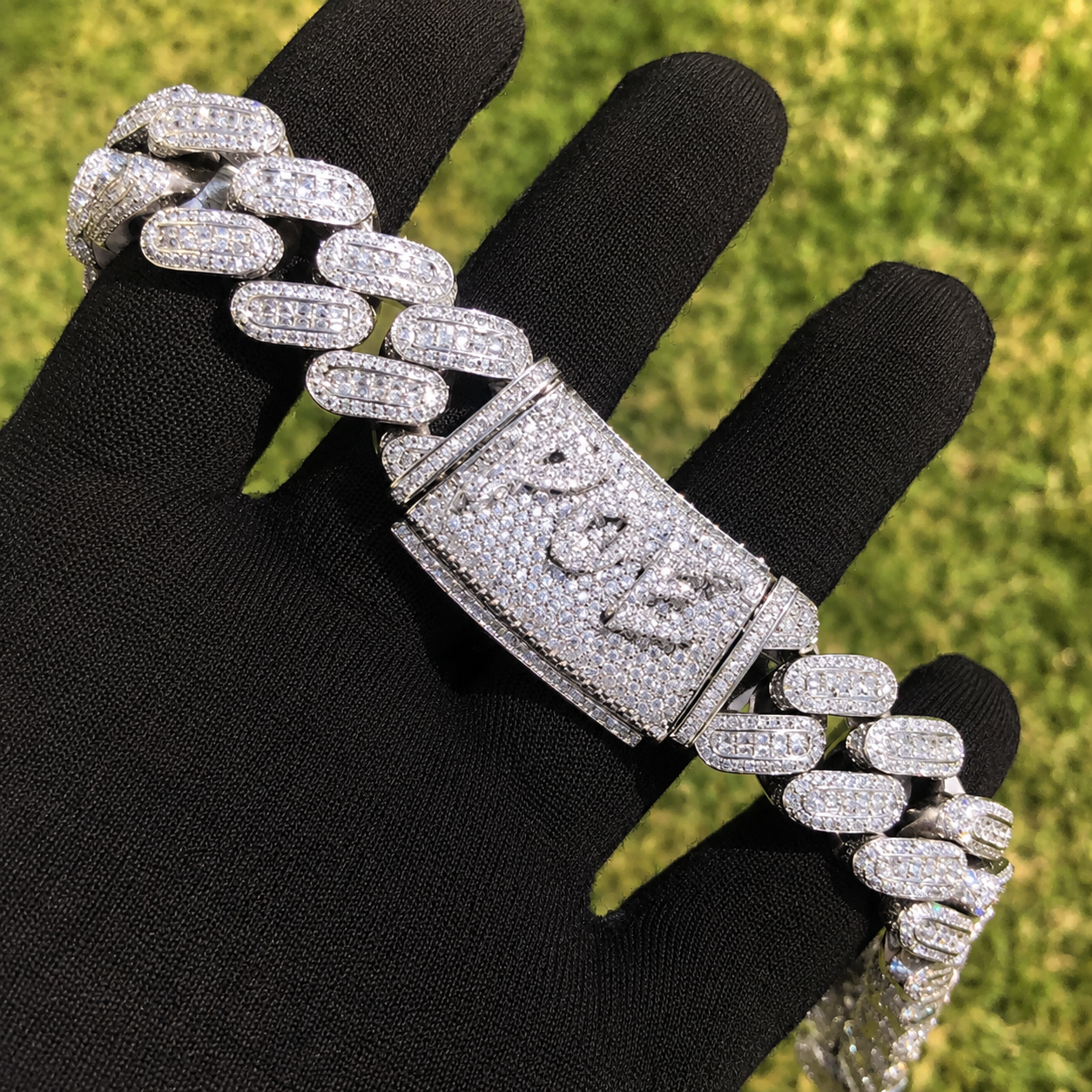 Platinum-Plated Iced Box Clasp Cuban Chain