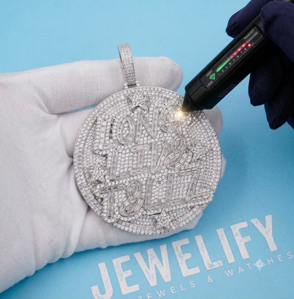 "LONG LIVE TELLZ" Iced Out Diamond Pendant 925 Silver