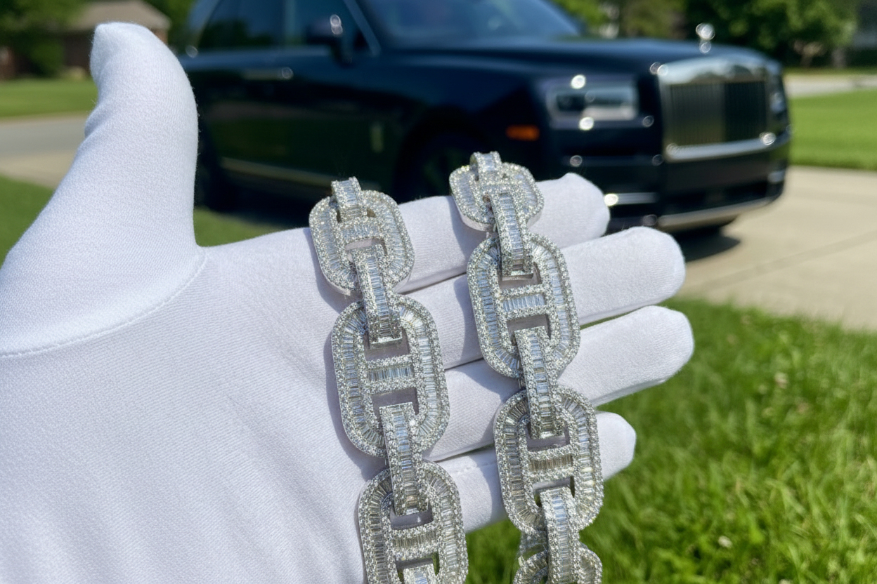 15MM Rounded Link Baguette Engraved Chain + Free Rope Chain