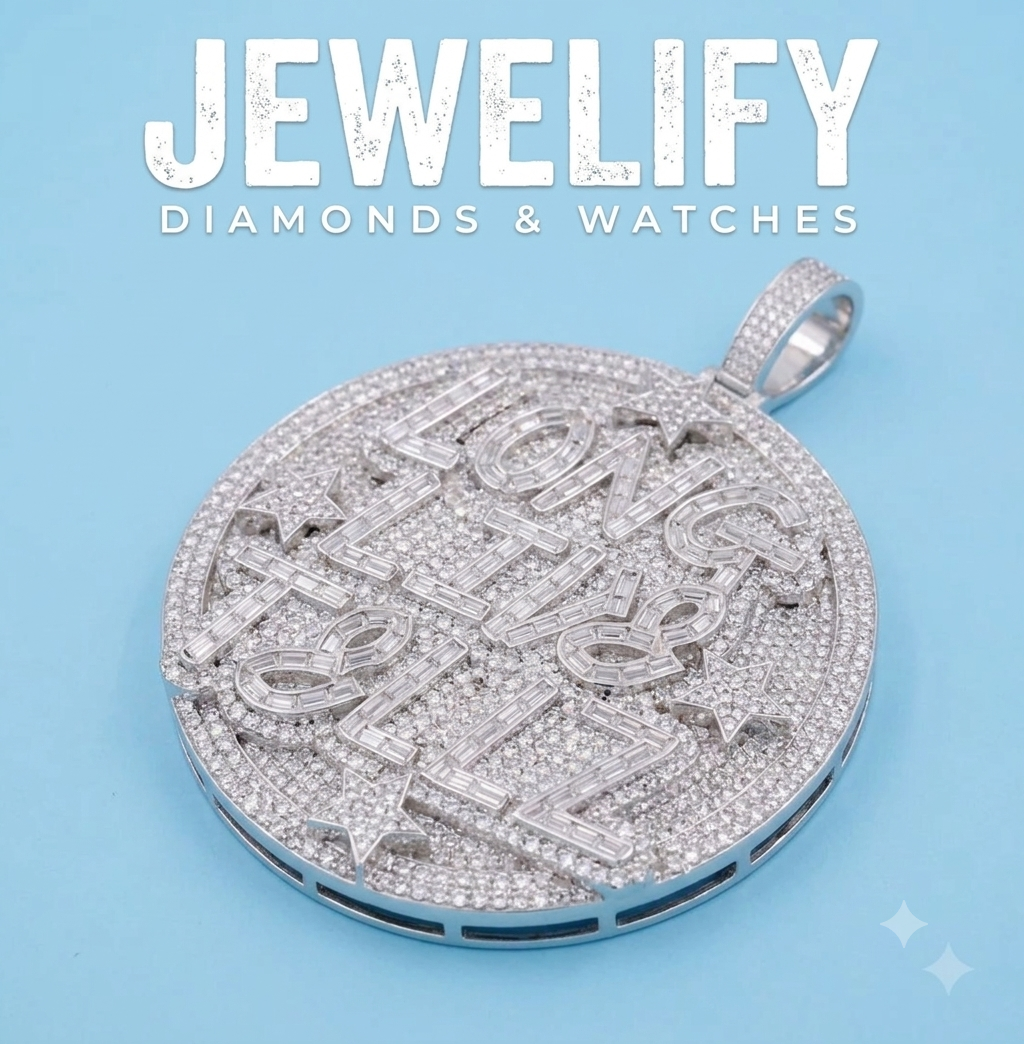 "LONG LIVE TELLZ" Iced Out Diamond Pendant 925 Silver