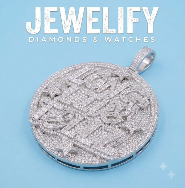 "LONG LIVE TELLZ" Iced Out Diamond Pendant 925 Silver