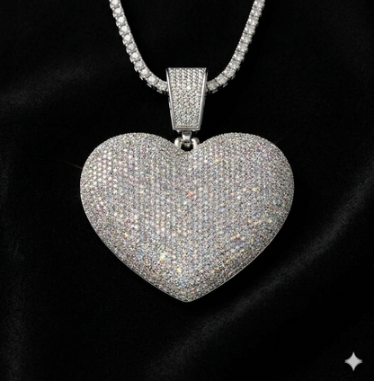 Iced-Out Heart Pendant + Rope Chain