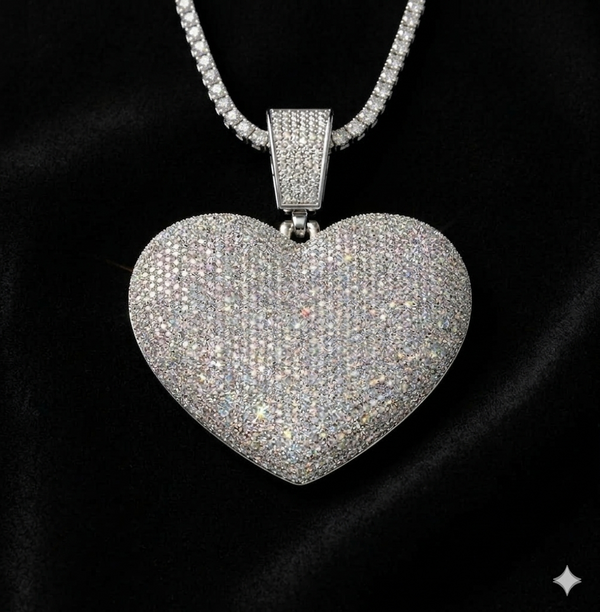 Iced-Out Heart Pendant + Rope Chain