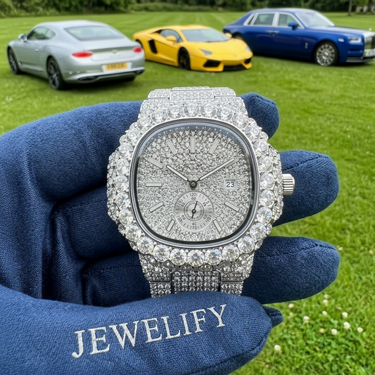 Fully Iced-Out Rounded Octagonal Watch with Sub-Dial Display