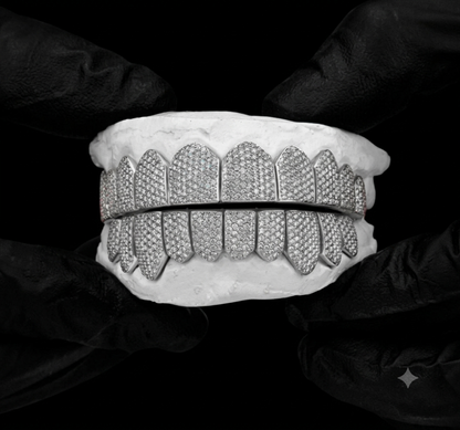 Honeycomb Set Iced Out 8 On 8 Snap On Grillz (Diamond Tester Certified)