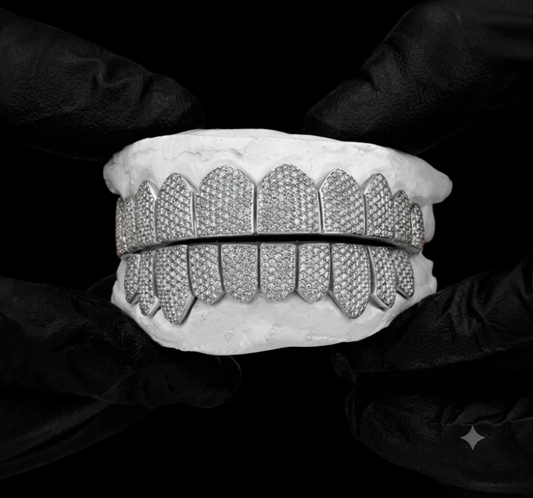 Honeycomb Set Iced Out 8 On 8 Snap On Grillz (Diamond Tester Certified)
