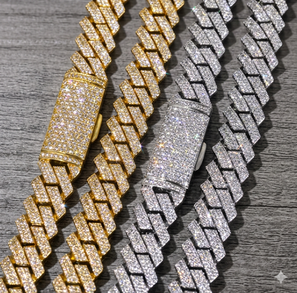 12mm "Flooded Vault" Cuban Link Chain — Platinum Finish — [DIAMOND TESTER CERTIFIED]