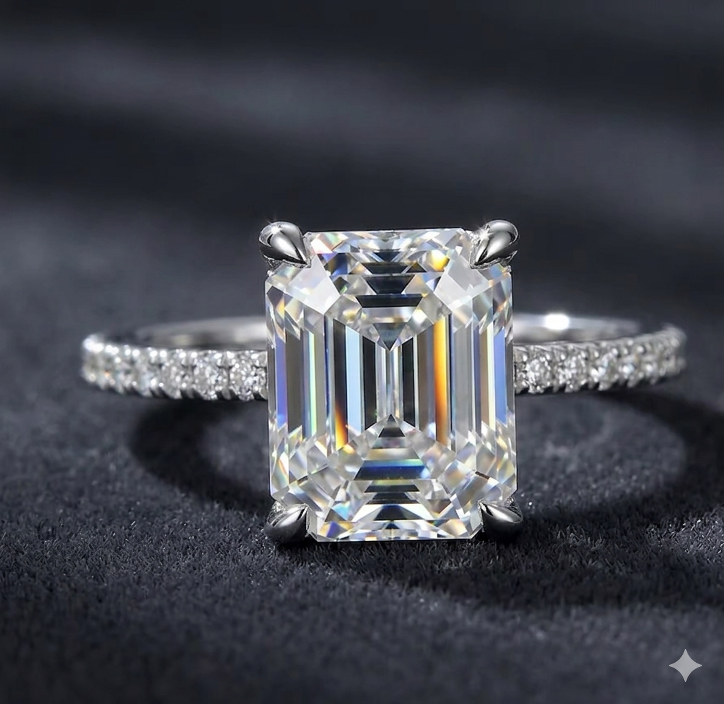 4 Carat VVS1 Moissinaite 925 Silver 18K White Gold Plated Engagement Ring