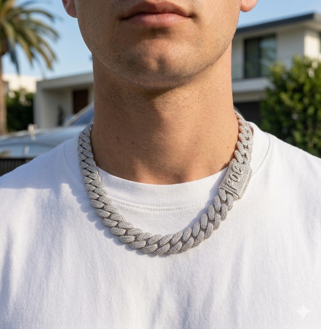 Platinum-Plated Iced Box Clasp Cuban Chain