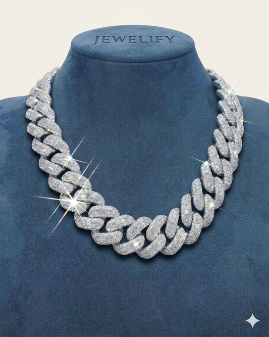 Iced Out 23MM Bageutte Encrusted Cuban Chain Diamond Tester Certified