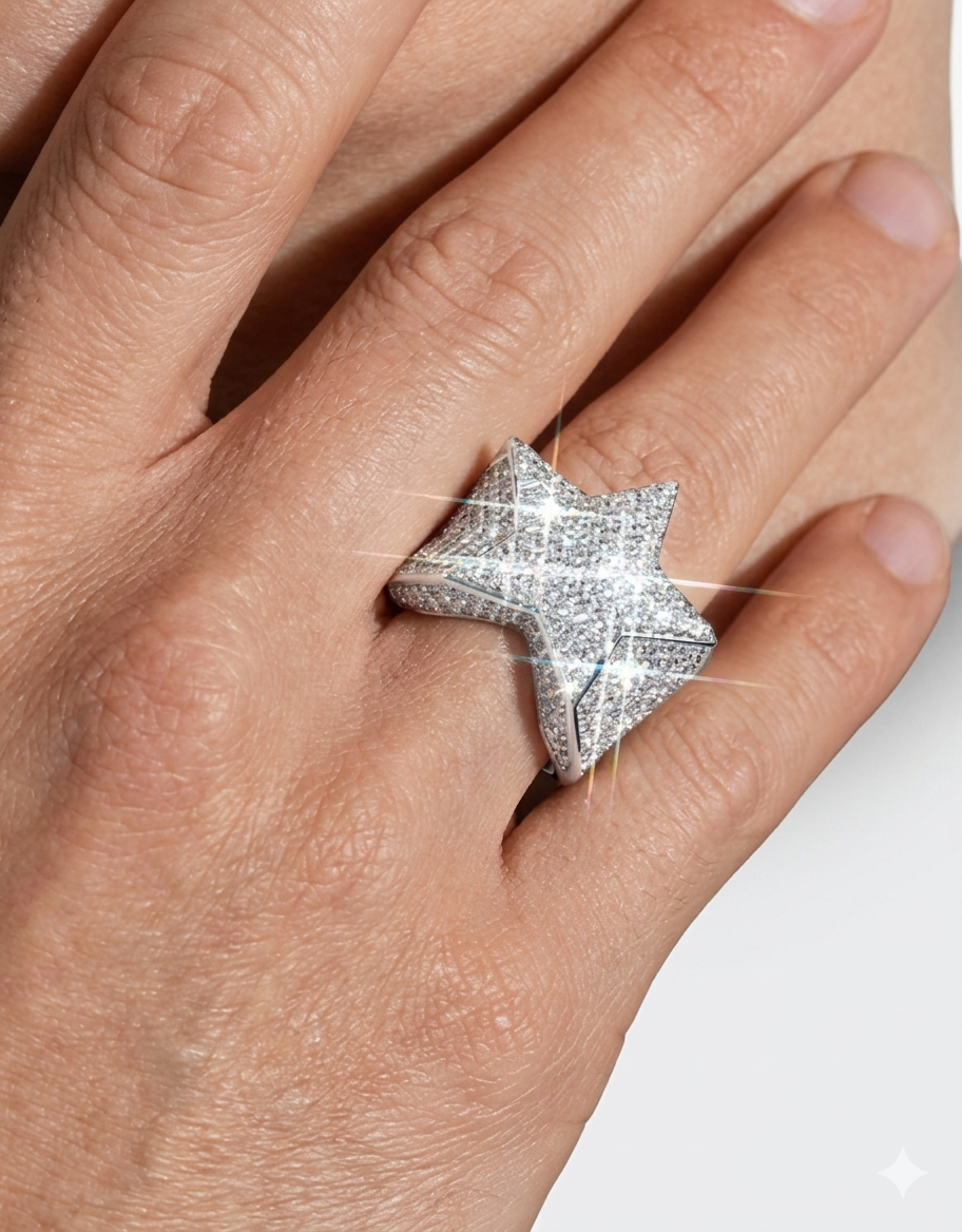 Iced Out 14K Gold 1.5 Carat Moissinaite Star Ring
