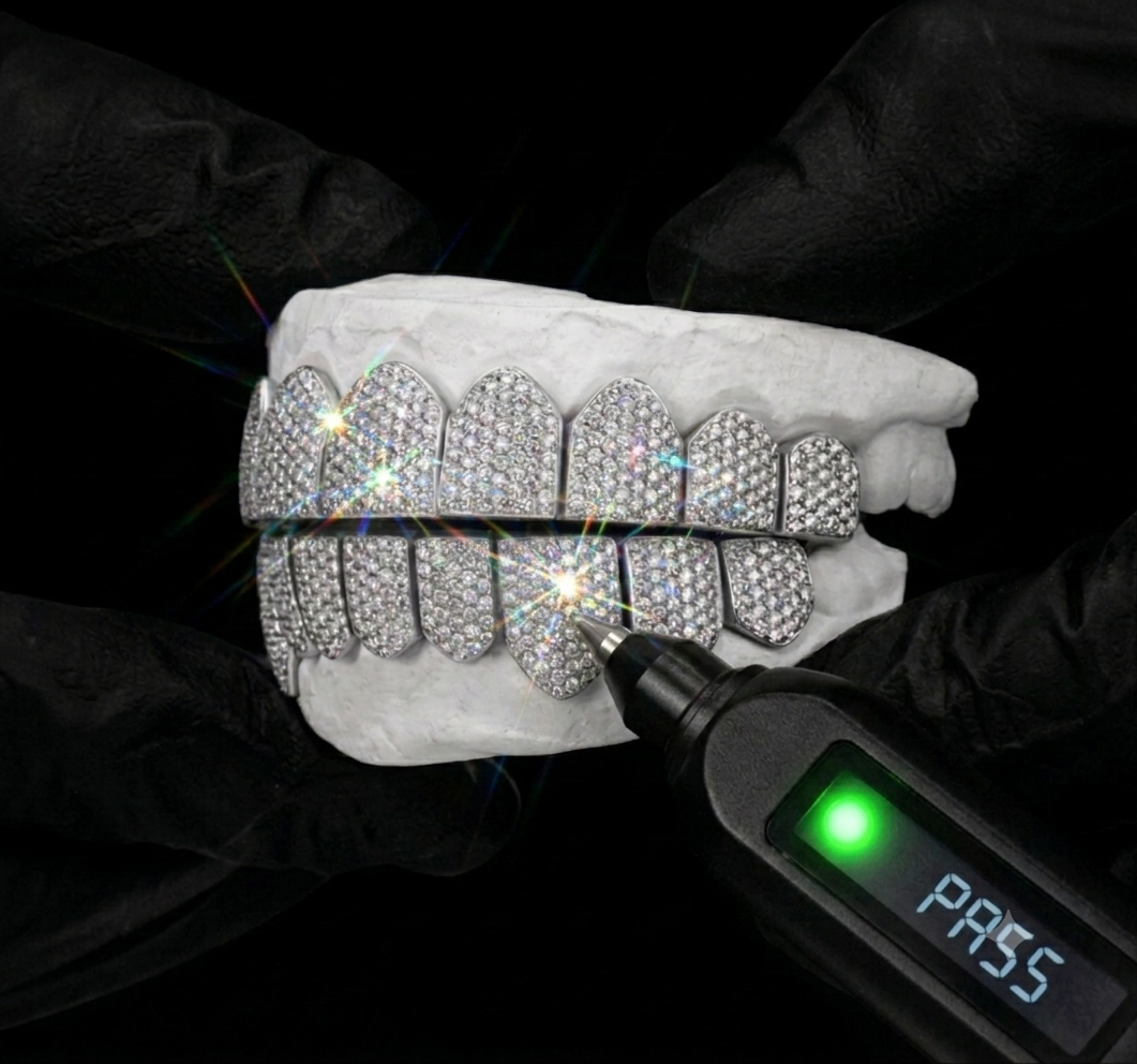 Honeycomb Set Iced Out 8 On 8 Snap On Grillz (Diamond Tester Certified)