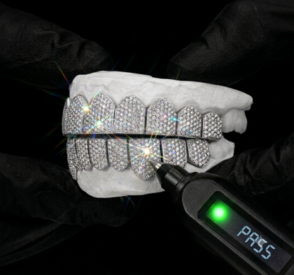 Honeycomb Set Iced Out 8 On 8 Snap On Grillz (Diamond Tester Certified)