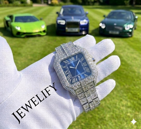 Iced Out 41MM Blue Dial Roman Numerical Watch