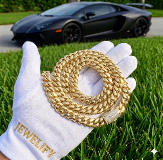 Iced Out Clasp Yellow Gold Cuban Chain Diamond Tester Certified + Free Rope Chain