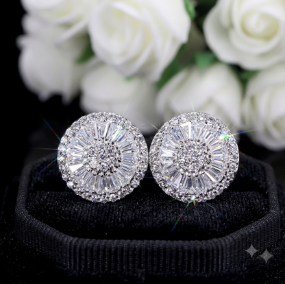 Iced Out Baguette Engraved Pierced Ear Rings Passes Diamond Tester