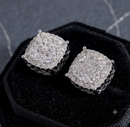 Stud Square Iced Out Pierced Ear Rings Unisex Diamond Tester Certified