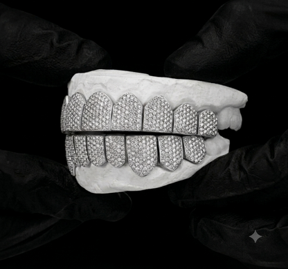 Honeycomb Set Iced Out 8 On 8 Snap On Grillz (Diamond Tester Certified)