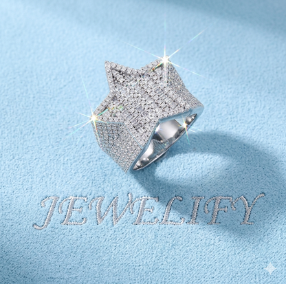 Iced Out 14K Gold 1.5 Carat Moissinaite Star Ring