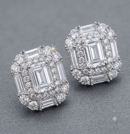 Geometric Square Baguette Iced Out Ear Rings Unisex Diamond Tester Certified