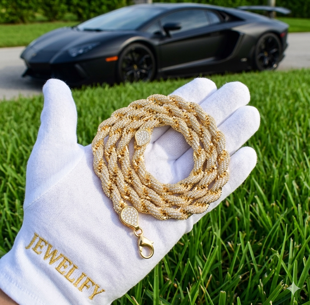 Iced Out 8MM Rope Chain Diamond Tester Certified