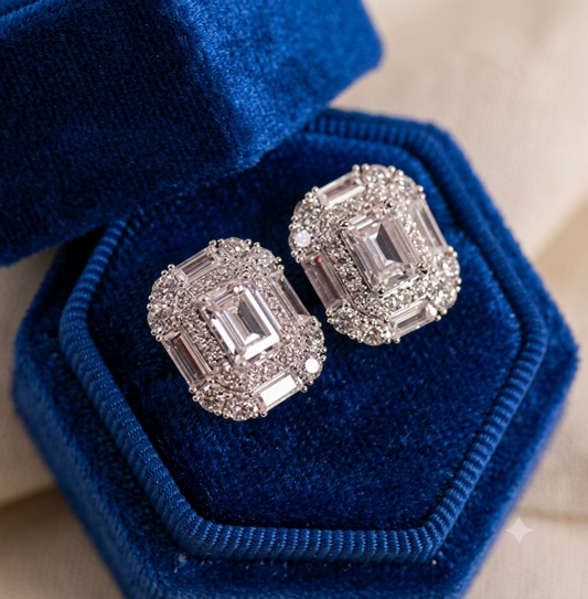 Geometric Square Baguette Iced Out Ear Rings Unisex Diamond Tester Certified