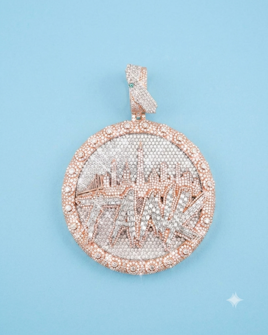 "CITY TANK" CUSTOM ICED OUT 14K ROSE GOLD PENDANT