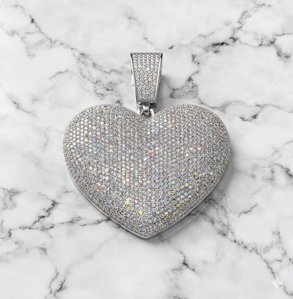Iced-Out Heart Pendant + Rope Chain