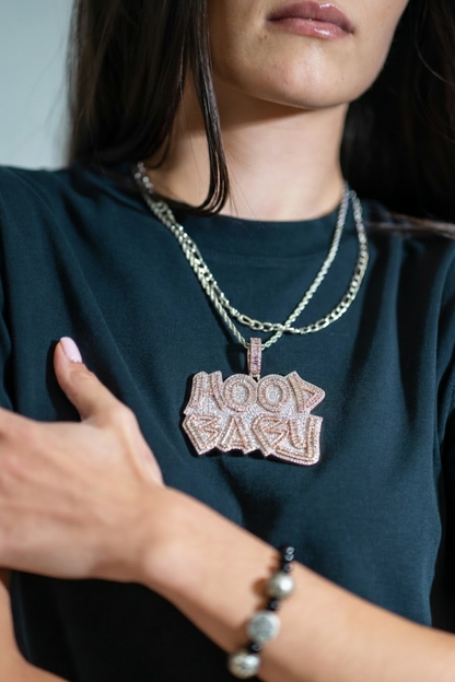 Iced Out Two Tone Rose Gold Hood Baby Pendant + Free Rope Chain
