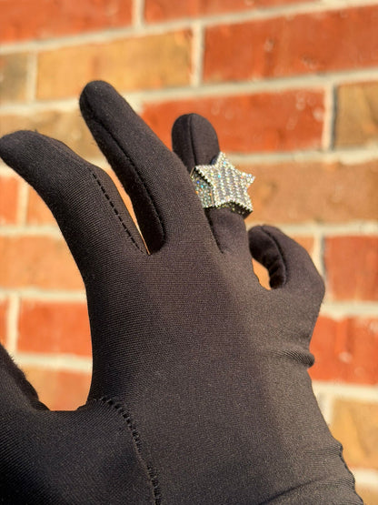 Iced Out Bageutte Engraved Star Ring