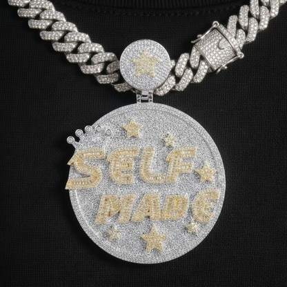 Iced Out Two Tone Yellow Gold Self Made Pendant + Free Rope Chain