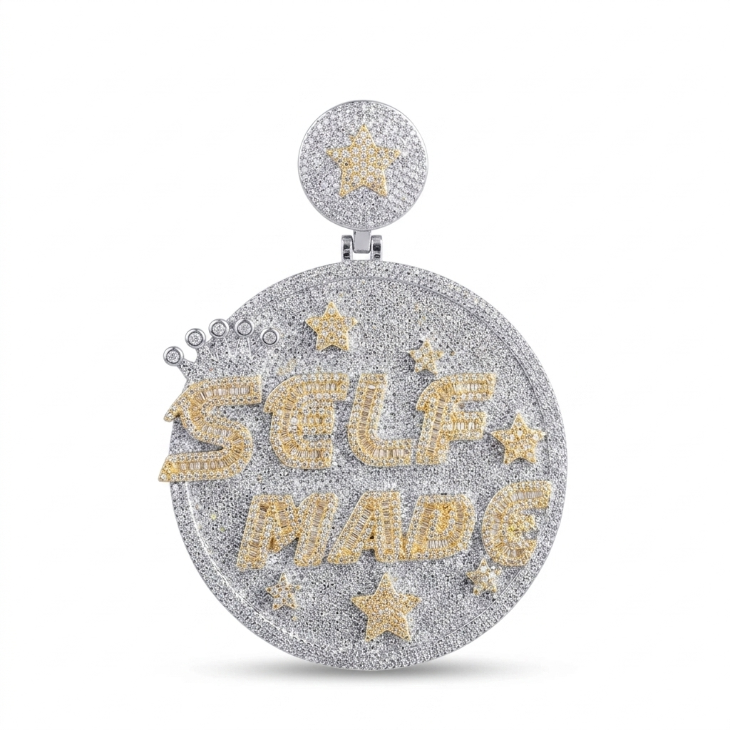Iced Out Two Tone Yellow Gold Self Made Pendant + Free Rope Chain